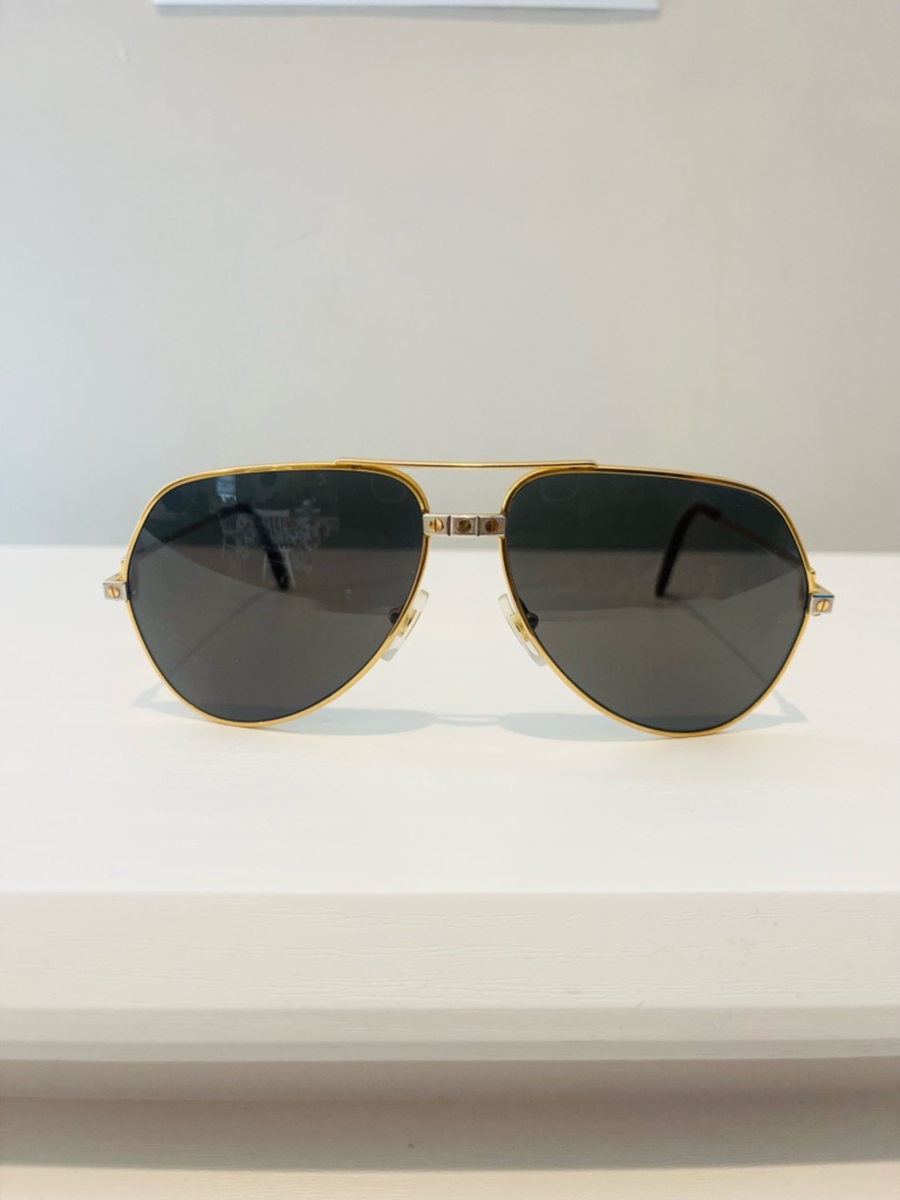 Santos Cartier 1986 Gold Frame Aviator Sunglasses with the Vintage green Lenses